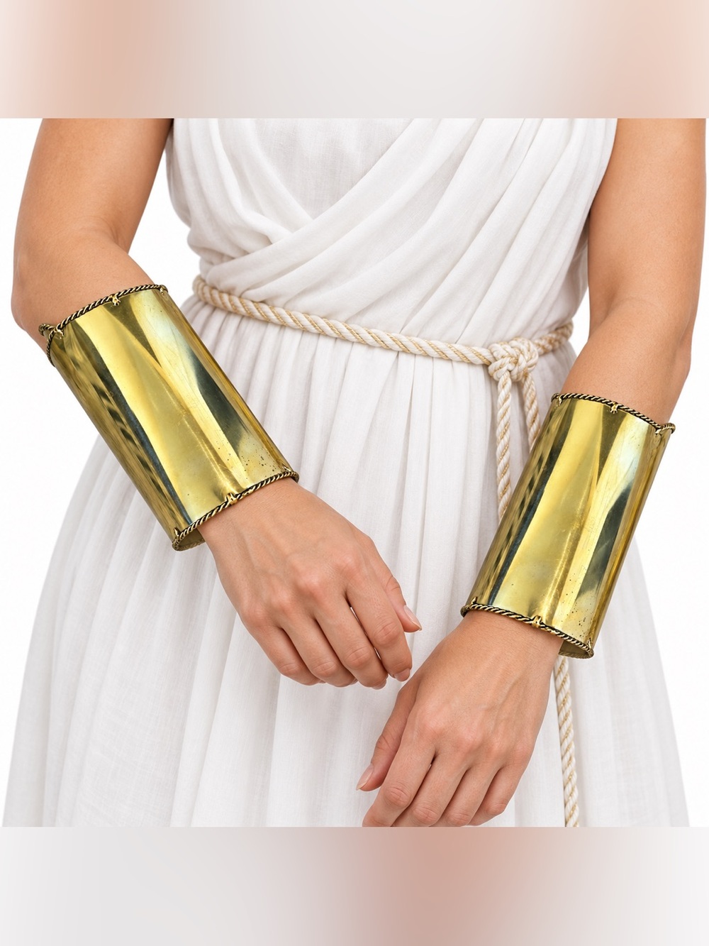 Gold Roman Metal Forearm Cuffs Pair Adjustable Gladiator Costume 5 Inch